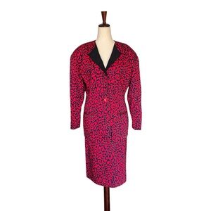 Vintage 80s Gianfranco Ferre Red and Blue Print Jacket Skirt Suit Set Large